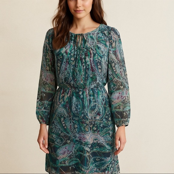 charlie jade Dresses & Skirts - Charlie Jade Blue Green Multicolored Paisley Floral Print Long Sleeve Dress